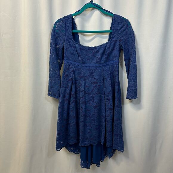 Free People Petit Trianon Royal Blue Lace Babydoll Empire Waist Mini Dress 0 - Picture 2 of 8